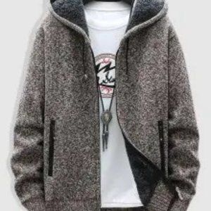 Seven Apparel Heathered Pockets Zip Fly Hooded Knitted Cardigan Jacket - large